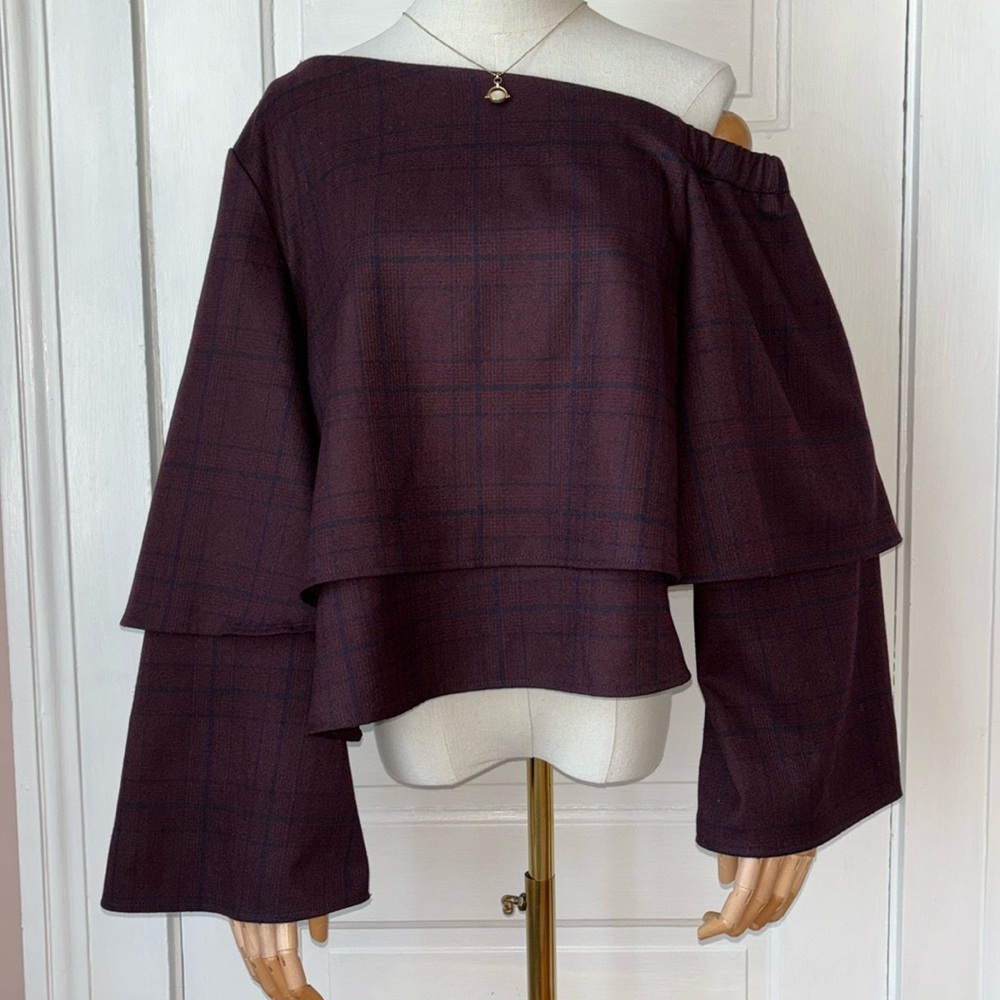 STOREE PLAID ONE SHOULDER LAYERED TOP